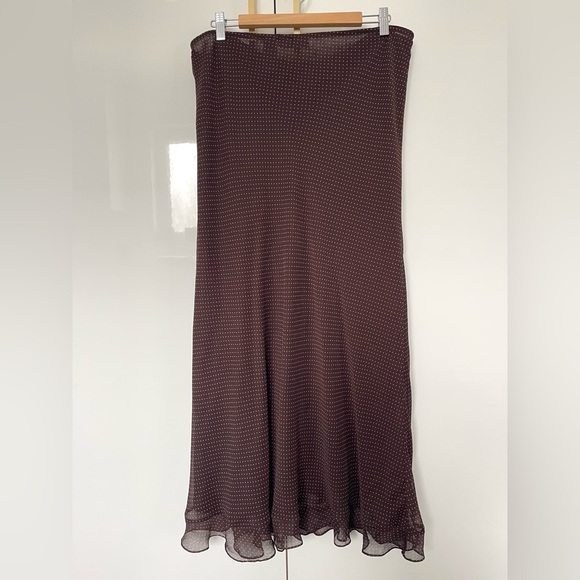 Heirloom brown polka dot Chiffon maxi Skirt size Large - Picture 2 of 3